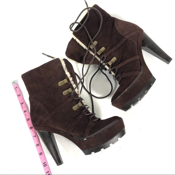 Coach Sydney Shearling Heel Platform Boots Booties - Picture 7 of 8